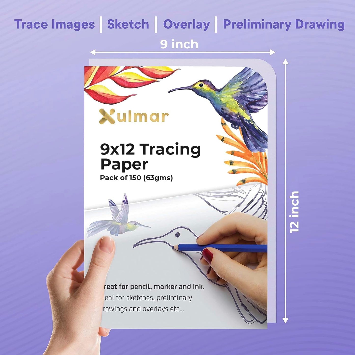 Tracing Paper 9x12 63 GSM - Pack of 150 Sheets Tracing Paper for Sewing Patterns, Drawing Overlays & Sketching on Art Paper & Sketch Book