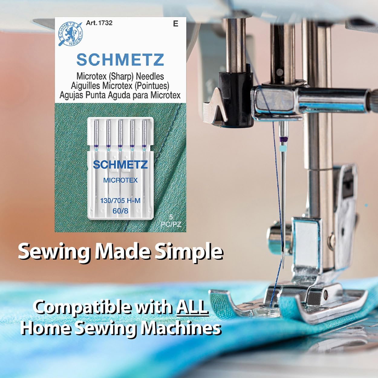 SCHMETZ Microtex Sharp Sewing Machine Needles - Quilting & Topstitching Supplies, Size 60/8, 5-Needle Card, Pack of 1