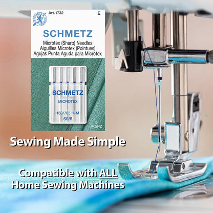 SCHMETZ Microtex Sharp Sewing Machine Needles - Quilting & Topstitching Supplies, Size 60/8, 5-Needle Card, Pack of 1