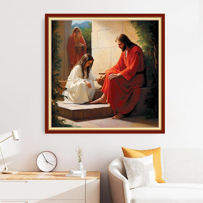 Disxvivy Cross Stitch Stamped Full Embroidery Kits DIY 11CT Cotton Thread Printed DIY Needlepoint Kits Craft Needlework Set Cross-Stitch Stamped Sets-Jesus Virgin Mary 18x18 inch