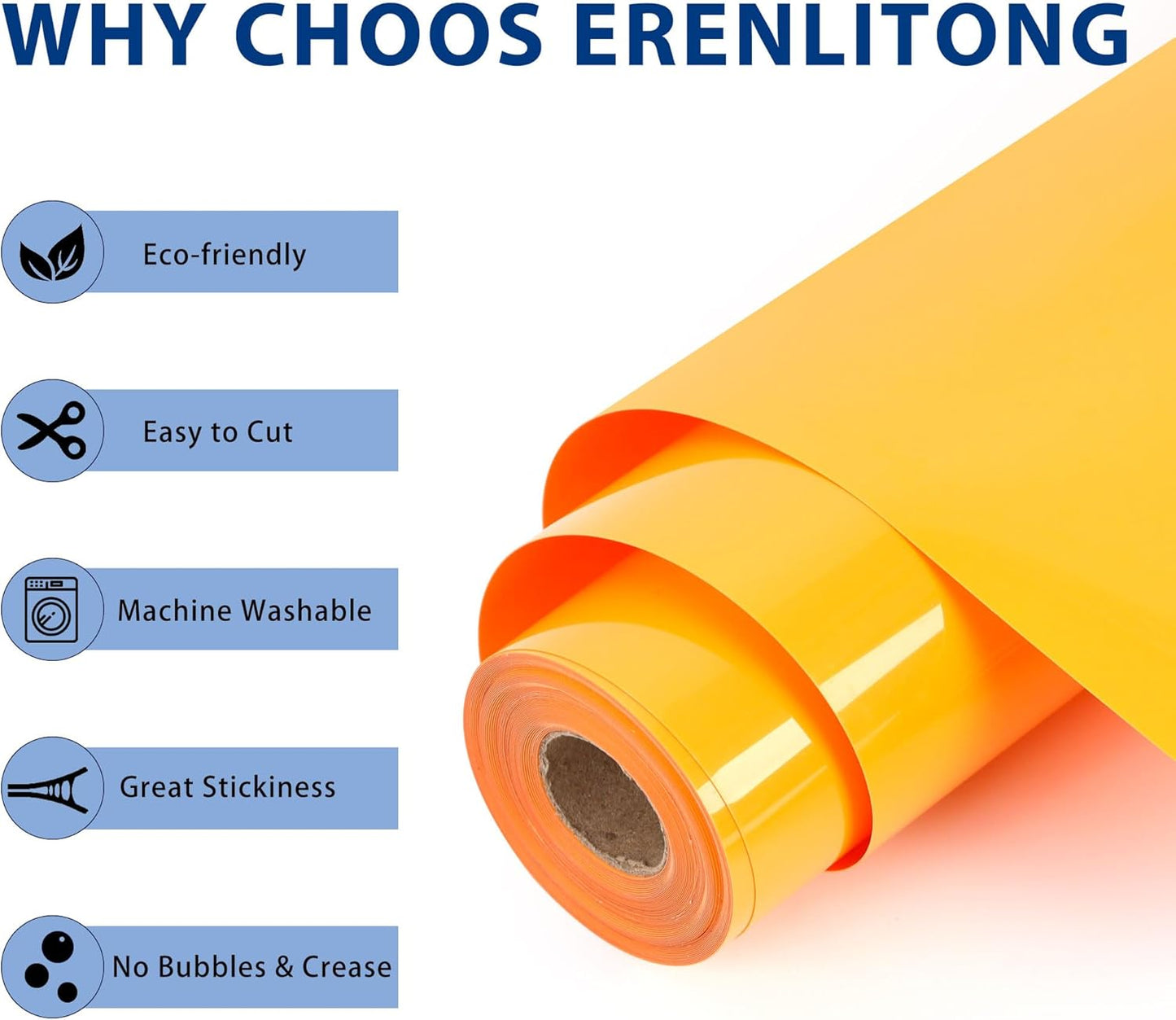 RENLITONG Yellow Orange Iron on Vinyl 12Inch by 20ft Roll HTV Heat Transfer Vinyl for T-Shirt HTV Rolls for All Cutter Machine - Easy to Cut & Weed for Heat Transfer Design