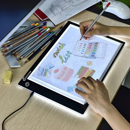 Light Box Drawing Pad, Tracing Board with Type-C Charge Cable and Brightness Adjustable for Artists, AnimationDrawing, Sketching, Animation, X-ray Viewing (FR-A4-P-black)