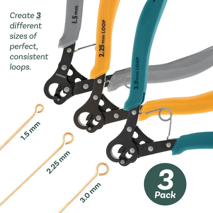 The Beadsmith One Step Loopers Combo Pack – Includes 1.5 mm, 2.25 mm & 3 mm Looper Pliers, Use With 18-26g Craft Wire, 3 pc