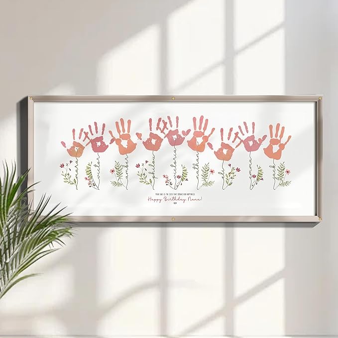 Mother's Day Handprint Art Personalized Grandma's Garden Crafts For Grandma From Kids, Unique Gifts for Mom from Daughter or Son for Mother's Day Birthday, Gift for Grandma Large Family