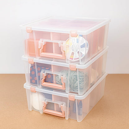 ArtBin 6990RK-AMZ Super Satchel Double Deep Compartment Box - Art Storage with 8 Removable Compartments, Smart Closure for Craft Supplies (Rose Gold - Pack of 3)