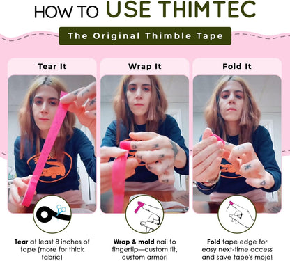 THIMTEC - The Original Thimble Tape for Hand Sewing - Fully Adjustable Nail & Finger Protector - A Smarter Alternative to Classic Knitting Thimbles -White Cloud, 3-Pack