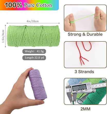 PHUNTTEK Macrame Cord 2mm x 590 Yards 18 Rolls Natural Cotton Cord 3 Stands Jute Twine String Soft Rope Assorted Colored Yarns for DIY Knitting Knotting Craft Macrame Project Supplies