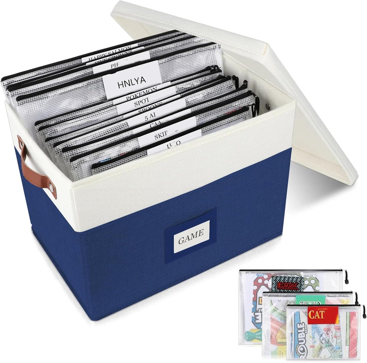 Board Game Storage with 12pcs Zipper Bags and Writable Stickers, Board Game Organizers Storage with Lid for Office Supplies, Puzzles, Video Game, Craft Product (1-Pack Large)