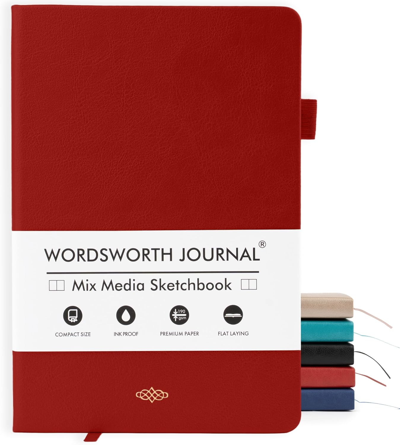Wordsworth & Black A5 Mixed Media Journal 96 Mix Pages, Hardcover Leather, 190 GSM Paper, Journaling Notebook for Work & Sketching, Journals for Women, Men - Gifts Box Included Red