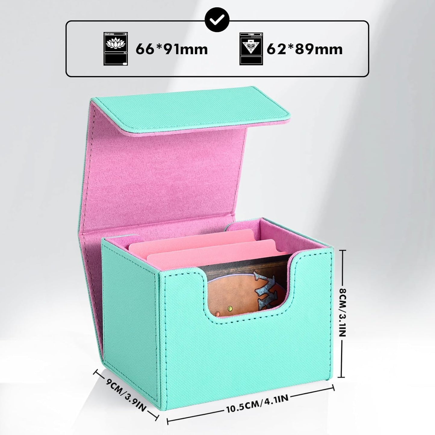 ZLCA Card Deck Box for Trading Cards, MTG Commander Deck Box Holds 120+ Single Sleeved Cards, Leather Magnetic Card Storage Case Fits for TCG CCG (Turquois& Pink)