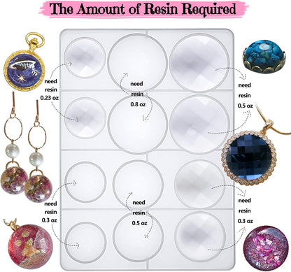 FUNSHOWCASE Cabochon Gem Resin Silicone Molds for Cake Decoration, Polymer Clay, UV Epoxy Urethane Polyresin Jewelry Making, Faceted and Round Domes Set of 2 Trays Circle Diameter 0.2-2.3inch