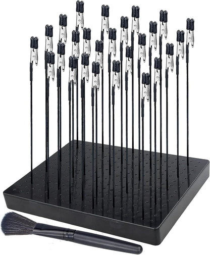 LAMXD Model Painting Stand Base (19 x 14 Holes) and 26PCS Alligator Clip Sticks Set (with Rubber Tips) Modeling Tools for Airbrush Spray, for Model Parts Holder (7.87 x 5.9Inch)