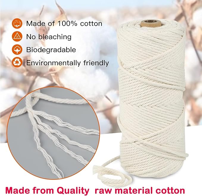 Natural Macrame Cord 2mm x 219yards Colored Macrame Cord Macrame Cotton Cord, Twisted Macrame Yarn, Soft Craft Cord Macrame Rope Macrame Supplies(Dark Blue, 2mm*219Yards)