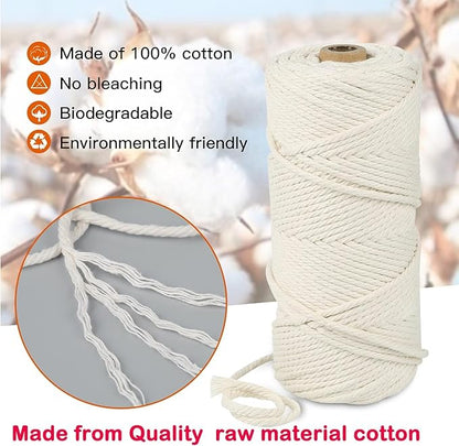 Natural Macrame Cord 2mm x 219yards Colored Macrame Cord Macrame Cotton Cord, Twisted Macrame Yarn, Soft Craft Cord Macrame Rope Macrame Supplies(Dark Blue, 2mm*219Yards)
