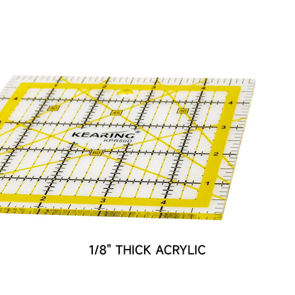 KERING Patchwork Quilting Ruler - 5x5 inch Non-Slip Acrylic Square Ruler for Foundation Paper Piecing, Bias Strips & Rotary Cutting, Durable Quilter's Tool with Anti-Slip Backing