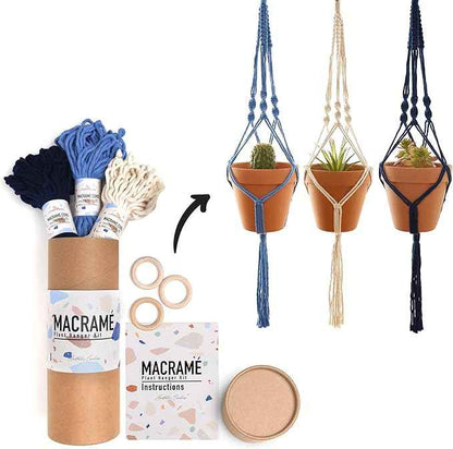 Aesthetic Creative Macrame Kit, Makes 3 DIY Plant Hangers for Teens & Adult Beginners, Craft Supplies for Boho Art Project-3 Custom Color Macrame Cord, Wooden Rings & Instructions