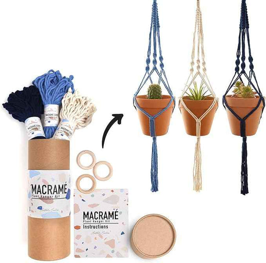 Aesthetic Creative Macrame Kit, Makes 3 DIY Plant Hangers for Teens & Adult Beginners, Craft Supplies for Boho Art Project-3 Custom Color Macrame Cord, Wooden Rings & Instructions