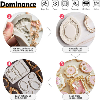 Growtail Photo Frame Silicone Fondant Molds,Picture Frames Chocolate Mold for Crafts,Sugarcraft Cupcake Topper,Polymer Clay Set of 5