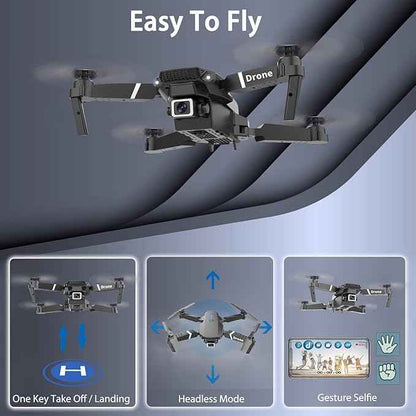 Drone With 1080P Camera for Adults Beginners Kids, Foldable RC Quadcopter, Toy Drones Gifts, FPV Drone Video, 2 Batteries, Carrying Case, One Key Start, Headless Mode, Waypoints fly, 360° Flips