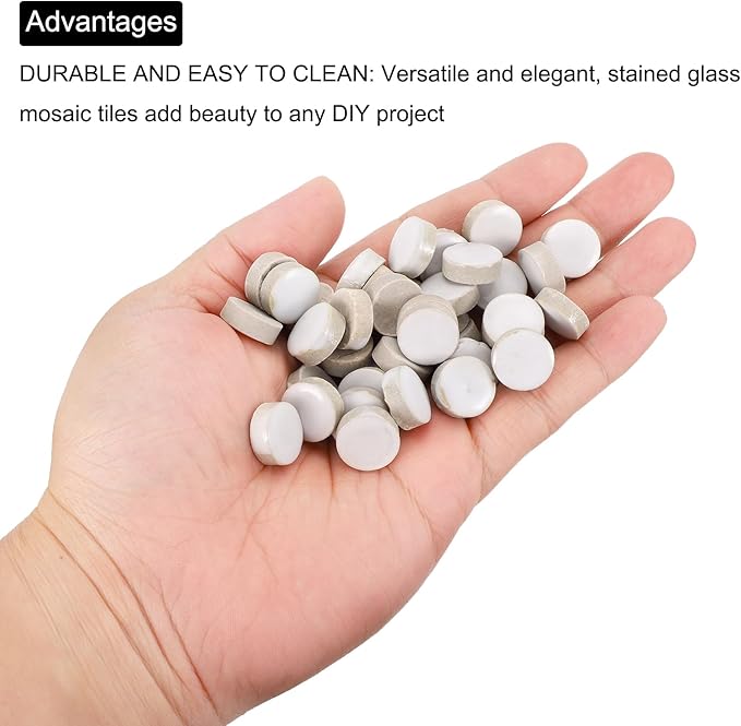 MECCANIXITY 200g Ceramic Mosaic Tiles for Crafts Bulk, Round White Ceramic Tiles for Mosaic Kits Garden Stepping Stone Cup Mat