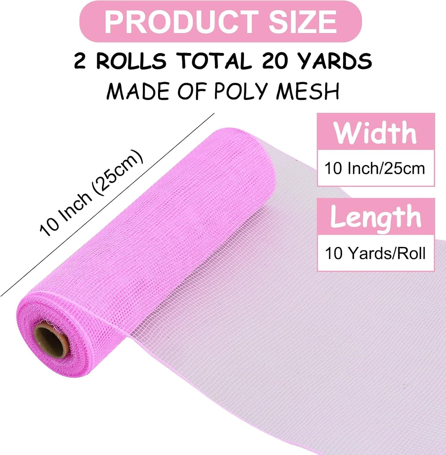 TONIFUL 2 Rolls 10 Inch Pink Decorative Mesh Ribbbon Rolls, Fabric Mesh for Mesh Wreath Supplies, Front Door Wreath Crafts Tree Decor Christmas NewYears Halloween Decoration (10 yds/roll) - Crafty Corner
