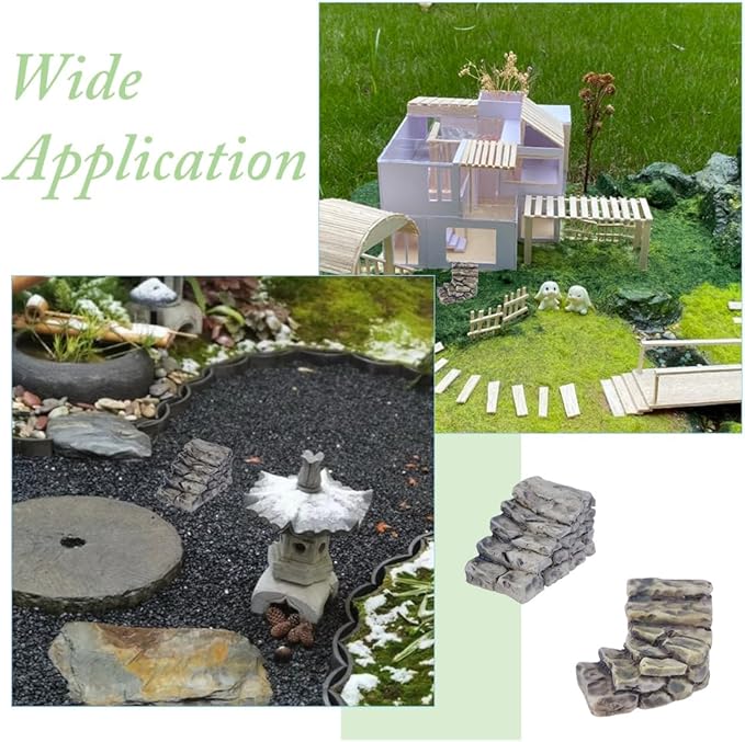SUPERFINDINGS 12Pcs 2 Styles Miniature Steps Decoration Miniature Stone Stairs Resin Steps Mini Lighthouse Water Well Bridge Figurines for Garden DIY Kit Statues