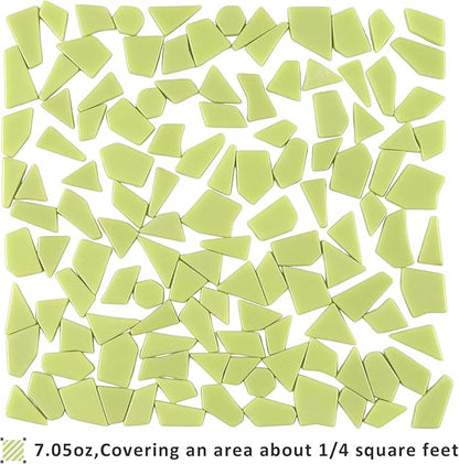 Youway Style Lemon Green Glass Mosaic Tiles for Crafts Bulk,200g Broken Glass Pieces for DIY Spring Mosaic Art Kit Decor,Garden Mosaic Supplies