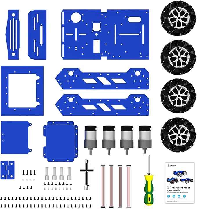 Smart Robot Chassis Mecanum Wheel Chassis 97mm Omnidirectional Wheel Full Metal Robotic Platform with 12V Encoder Motor for Jetson Nano Raspberry pi 5 4B Arduino DIY Projects Teens Adults