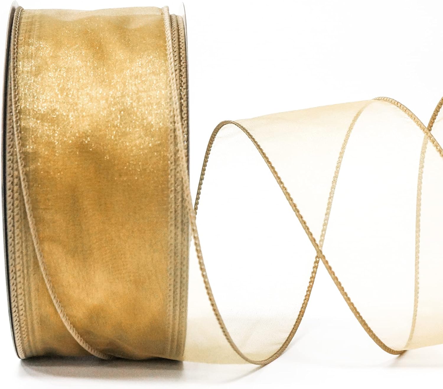 CT CRAFT LLC Sheer Organza Wired Ribbon 2.5" x 50Yards Tan (Gold) for Wedding Chair Bow Flora Bouquet Gift Wrapping Christmas Tree Home Decor Wreath - Crafty Corner