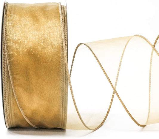 CT CRAFT LLC Sheer Organza Wired Ribbon 2.5" x 50Yards Tan (Gold) for Wedding Chair Bow Flora Bouquet Gift Wrapping Christmas Tree Home Decor Wreath - Crafty Corner