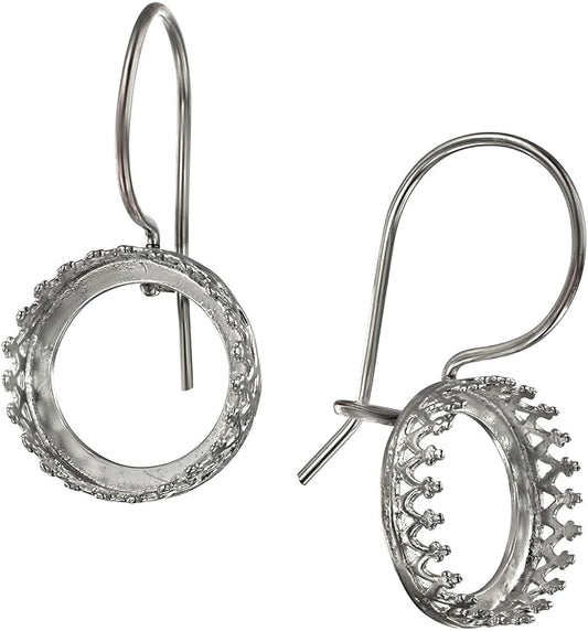 925 Sterling Silver Earring Setting - 12mm Round Bezel Cups with Kidney Ear Wire - Earring Findings for Jewelry Making - Earring Making Supplies - DIY Earrings Projects
