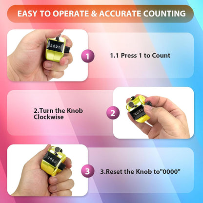 6 Pack Clicker Counter,Metal Hand Tally Counters Clicker with Black Nylon Lanyard,4 Digit Display Pitch Counter for Knitting,Coaching,Golf,Lap,Fishing,Umpire,Baseball,Row Sport