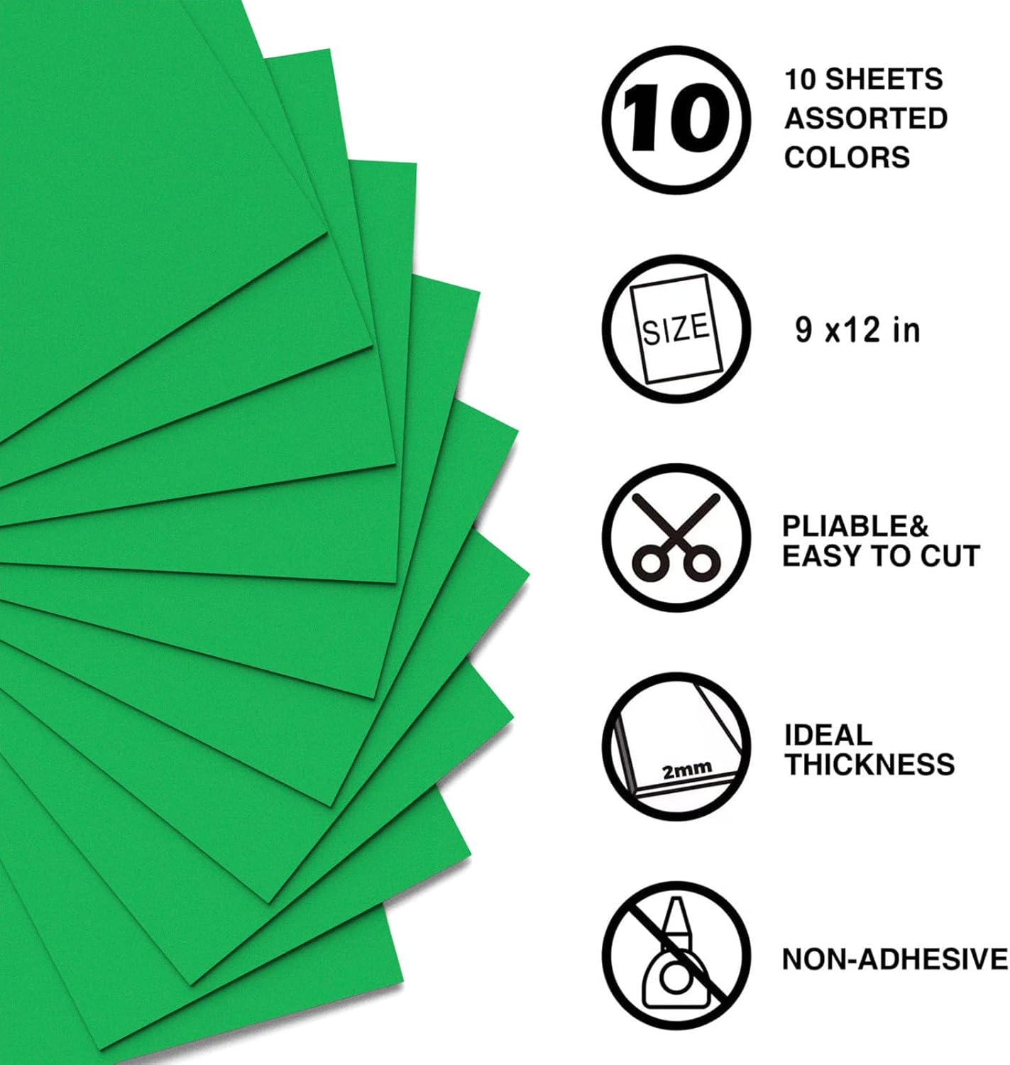 MEARCOOH Green Foam Sheets Crafts 9x12 Inch 2mm Eva Color Craft Foam Paper for Crafts Project Preschoolers Classroom Scrapbooking DIY Cosplay(10 Sheets) - Crafty Corner