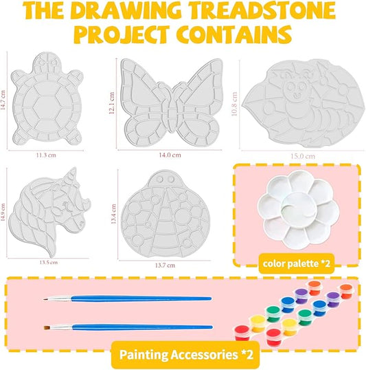 Stepping Stones Painting Kit for Kids Ages 4-12 - 5 Pack Paint Your Own Garden Stones with Butterfly, Unicorn & Ladybug Designs, Outdoor Art & Craft Activity Set, Christmas Gifts for Boys & Girls