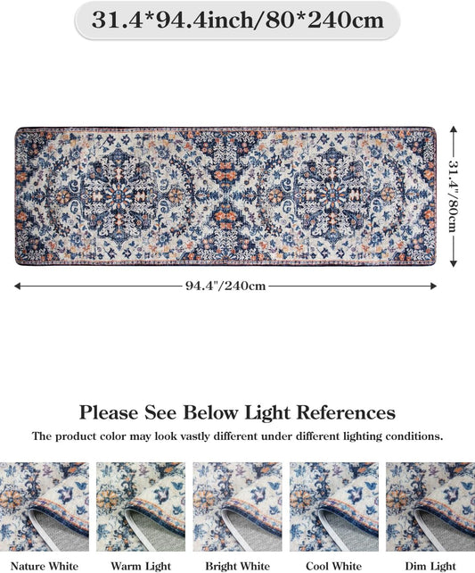 Lahome Runner Rugs for Hallway 2'8"x8', Kitchen Runner Rugs Non Skid Washable, Bohemian Non Shedding Low Pile Printed Indoor Throw Carpet Runners for Entryway Bathroom Laundry, Blue Purple/Multi