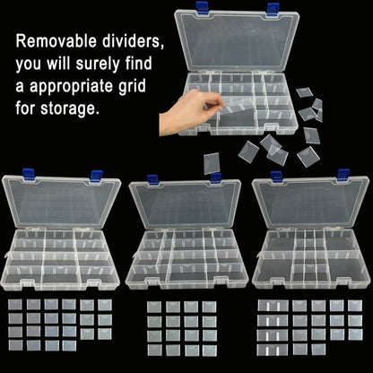 Qualsen Plastic Organizer Storage Box with Adjustable Dividers, Fishing Tackle Box and Bead Organizer Box for Jewelry, Beads, Earrings, Tools, Fishing Hooks, and Small Accessories（34 Grid x 3）