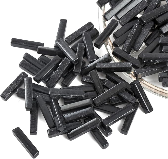 Youway Style Glass Mosaic Tiles for Crafts Bulk,150g Black Strips Mosaic Glass Pieces,Glass Mosaic Garden Craft Kit