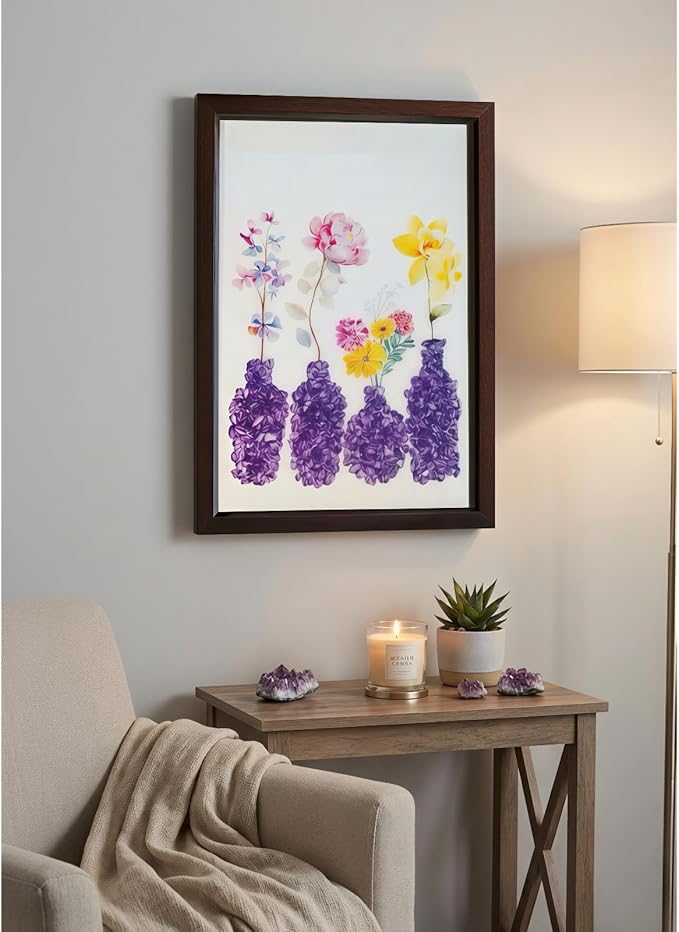 Boohyjtong DIY Real Amethyst Crystal Art Kit with Frame - 3D Purple Gemstone Vase Wall Decor - Natural Healing Stone Mosaic Craft for Adults - Relaxing February Birthstone Gift for Women