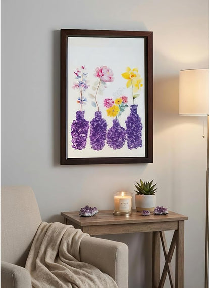 Boohyjtong DIY Real Amethyst Crystal Art Kit with Frame - 3D Purple Gemstone Vase Wall Decor - Natural Healing Stone Mosaic Craft for Adults - Relaxing February Birthstone Gift for Women