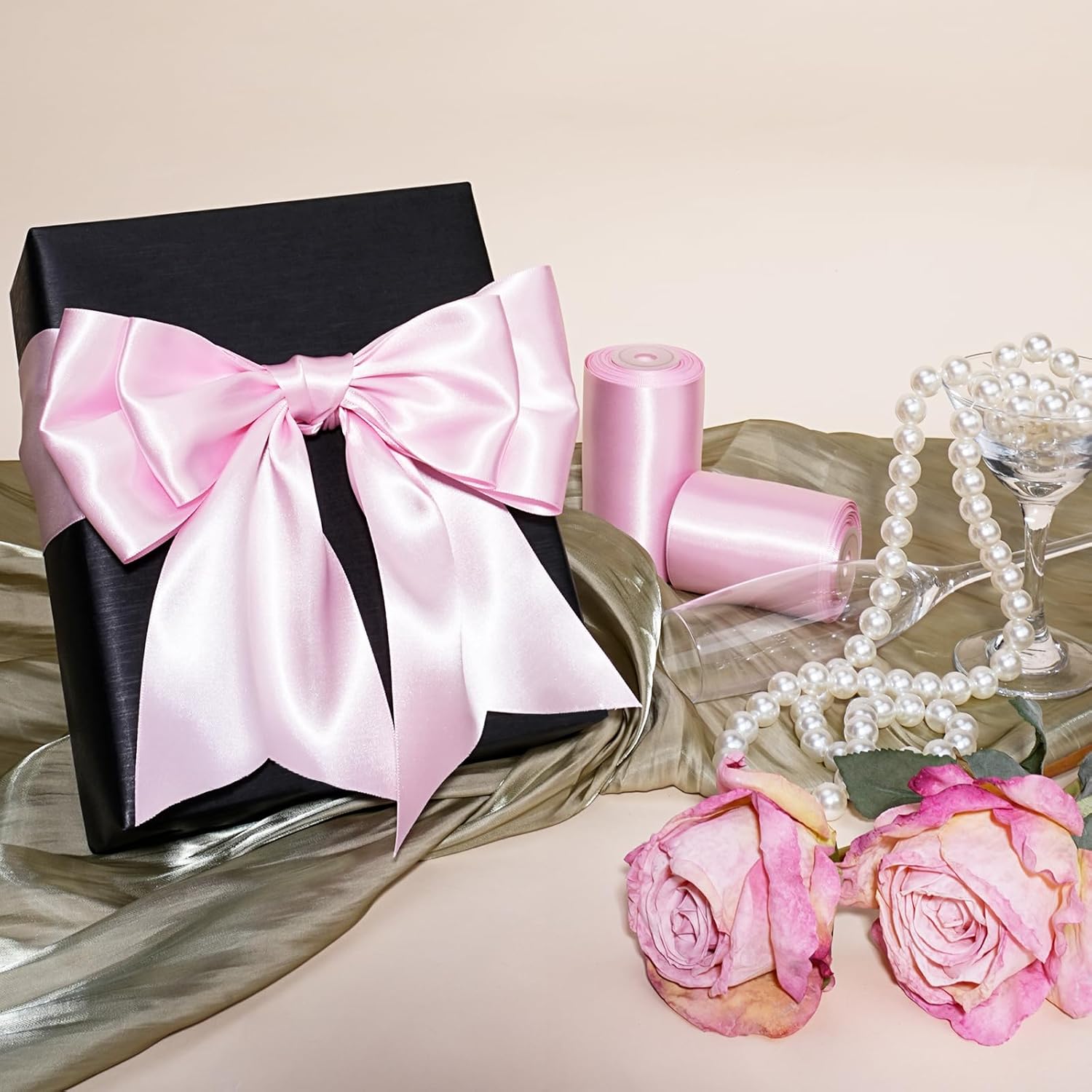 LaRibbons Light Pink Satin Ribbon 3 Inch 10 Yards Double Faced Luxury Light Pink Silk Ribbon for Gift Wrapping Flower Bouquets Bow Christmas Wedding Party Decoration - Crafty Corner