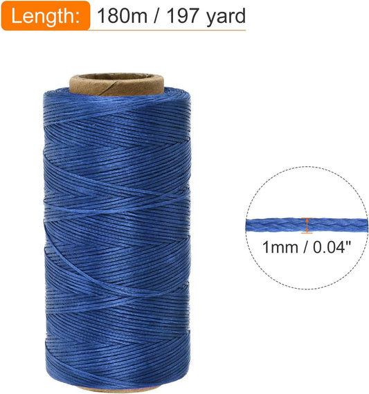 MECCANIXITY Waxed Thread,197 Yard 1mm 210D Flat Wax Thread Polyester Waxed String for Leather Sewing Hand Weaving Book Binding Home Decoration,Gem Blue