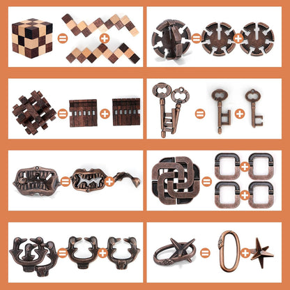 8 Pcs Brain Teaser Puzzles for Adults Teens - Wooden Puzzles 3D Puzzle Game Toys for Adults Teens - Metal Unlock Interlocking Puzzle Adult IQ Education Smart Toys