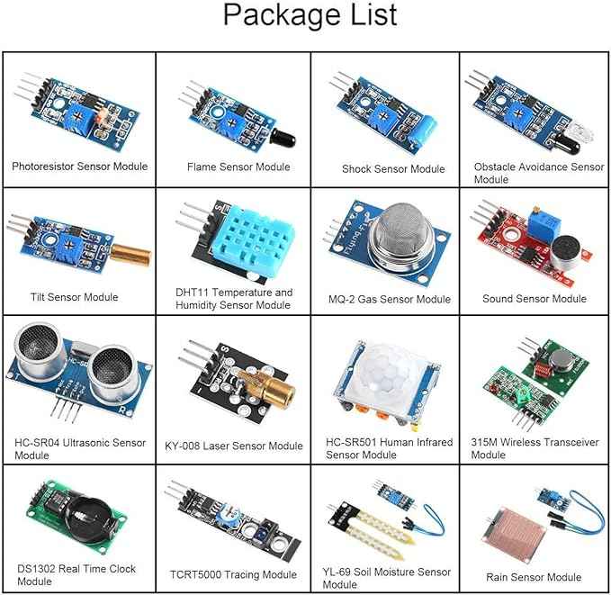 16 in 1 Project Super Starter Kits Sensor Modules Kit for Arduino Raspberry for UNO R3 Mega2560 Mega328 Nano Raspberry Pi 3 2 Model B K62 (16 in 1)