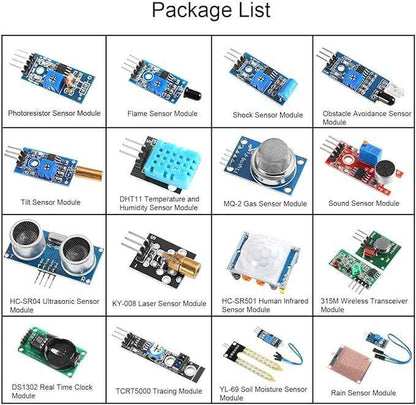 16 in 1 Project Super Starter Kits Sensor Modules Kit for Arduino Raspberry for UNO R3 Mega2560 Mega328 Nano Raspberry Pi 3 2 Model B K62 (16 in 1)