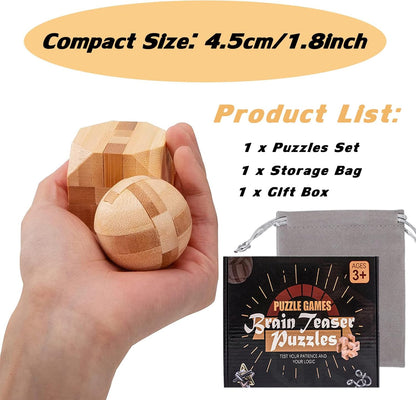 VolksRose 15pcs Wooden Brain Teaser Puzzles, IQ Challenge Puzzle Games, Logic Mind Puzzle Box Lock Toy Disentanglement 3D Small Brain Puzzle Gift Set for Adults Teenagers Kids, 1.8inch 4.5cm
