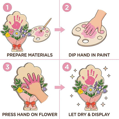 HYPERI DIY Mothers Day Crafts for Kids Handprint Art, Handprints Wooden Rose Flower Bouquet, Mothers Day Gifts for Mom from Kids, for Grandma from Grandkids, Mothers Day Keepsake Craft (Mom Bouquet)