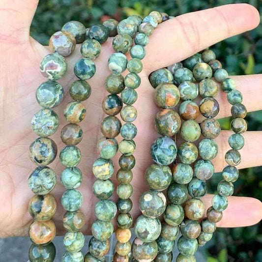 70pcs Adabele Natural Green Rhyolite Rainforest Jasper Healing Gemstone 10mm (0.39 inch) Round Loose Beads Gem Stone Spacer for Craft Jewelry Making GF4-10