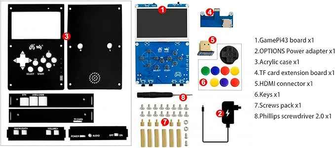 GamePi43 Accessories Kit for Raspberry Pi 4B/3B+/3B/2B/B+ Portable Retro Video Handheld Game Console with 4.3inch IPS Display 800x480 Pixel 60 fps Smooth Gaming Experience Speaker Earphone Jack