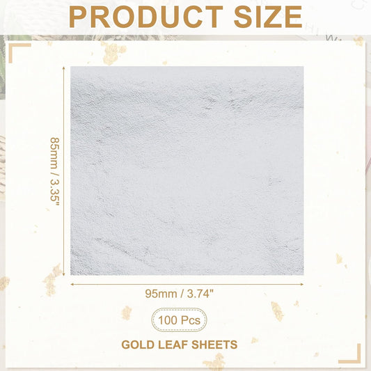 PATIKIL Gold Leaf Sheets for Art 3.7" x 3.4", 100 Pcs Gold Foil Sheet Metallic Leaf Papers for DIY Crafts Resin Furniture Nails Paintings Home Decoration, Silver