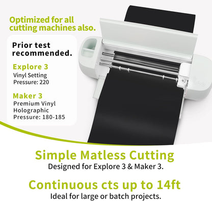 TECKWRAP Smart Permanent Vinyl, (13in x 14ft) - Adhesive Craft Vinyl - Matless Cutting & Easy to Apply for DIY Decal Projects with Maker 3 / Explore 3 Machines, Glossy Black